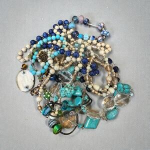 GLASS BEADS & Some Stone Beads Necklace Parts Only As Is Bundle 9 Pieces